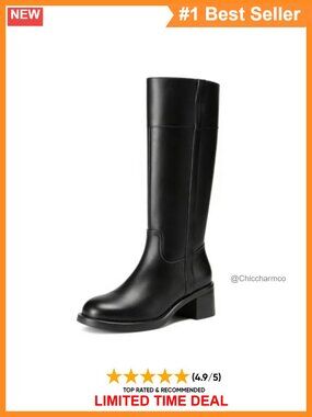 Women's Knee High Platform Block Heel Boots Faux Leather Side Zip Tall